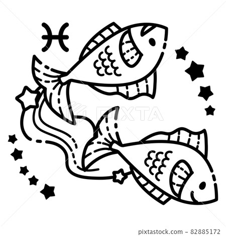 簡單可愛的雙魚插畫/黑白單色 82885172