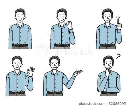 Illustration of a senior man making an introduction, pointing, and OK pose Illustration of a senior man making an introduction, pointing, and OK pose 82886095