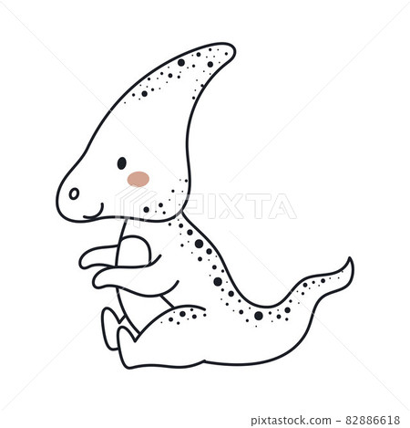 Cute dinosaur in outline sketch style. Funny cartoon dino for kids cards, baby shower, t-shirt, birthday invitation, house interior. Bohemian childish vector illustration. 82886618