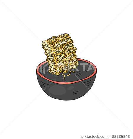 Instant noodles or indomie in bowl with water, vector illustration isolated. 82886848