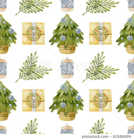 Watercolor Christmas seamless pattern with... - Stock Illustration ...