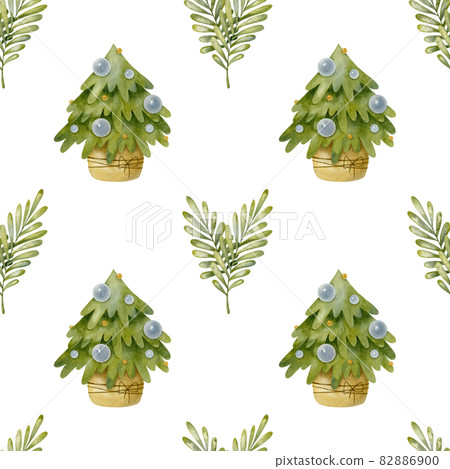 Watercolor Christmas seamless pattern with... - Stock Illustration ...