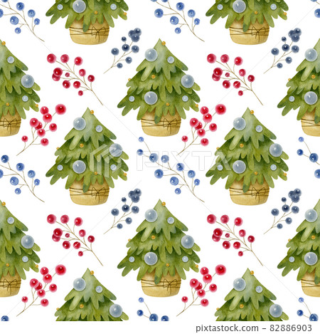 Watercolor Christmas seamless pattern with... - Stock Illustration ...