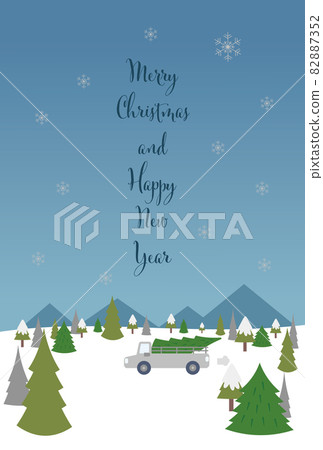Illustration template for Christmas cards Truck carrying trees for trees 82887352