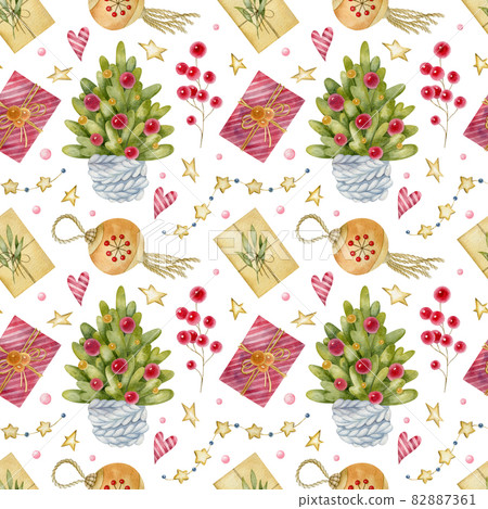 Watercolor Christmas seamless pattern with... - Stock Illustration ...