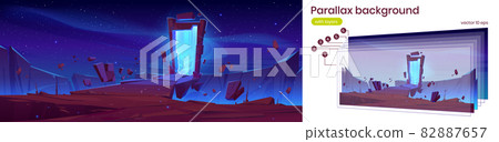 Parallax background with magic portal on mountain 82887657