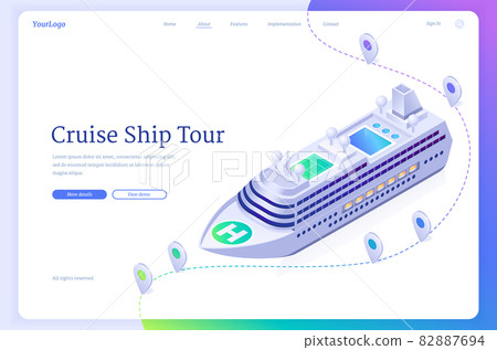 Cruise ship tour isometric landing page, sea liner 82887694