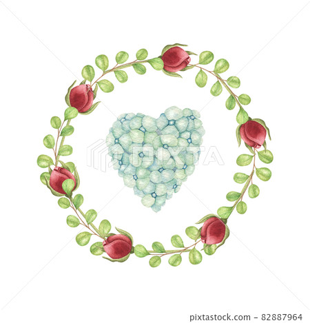 Watercolor heart with flower wreath on the... - Stock Illustration ...