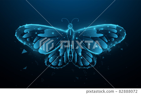 Butterfly. Low polygon line, triangles, and particle style design. Abstract geometric wireframe light connection structure. Vector illustration 82888072