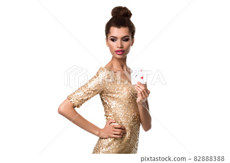 Pretty african girl shows two aces in casino poker and win Pretty african girl shows two aces in casino poker and win 82888388