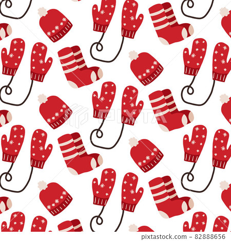 Hand-drawn seamless pattern with mittens, socks and hat. Christmas pattern. 82888656