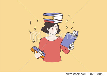 Smart girl reading books preparing for exam 82888850