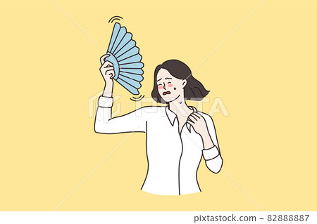 Unwell woman wave with hand fan suffer from hot weather 82888887