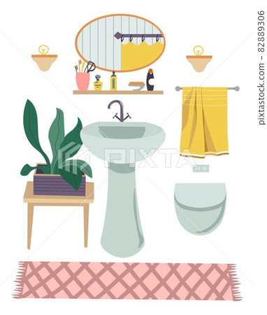 Bathroom interior design basin with rounded mirror 82889306