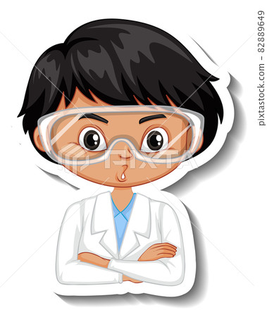 Scientist boy cartoon character sticker Scientist boy cartoon character sticker 82889649