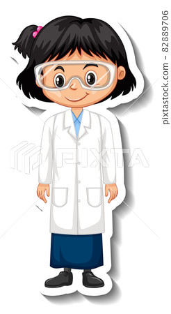 Scientist girl cartoon character sticker 82889706
