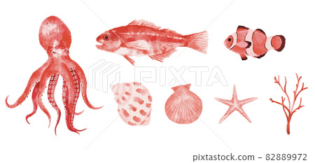 Image of the sea summarized in red and pink Watercolor style illustration Image of the sea summarized in red and pink Watercolor style illustration 82889972