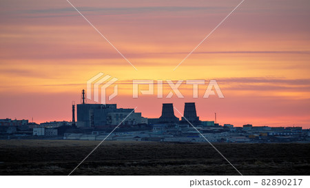 Industrial landscape with a thermal power plant. 82890217