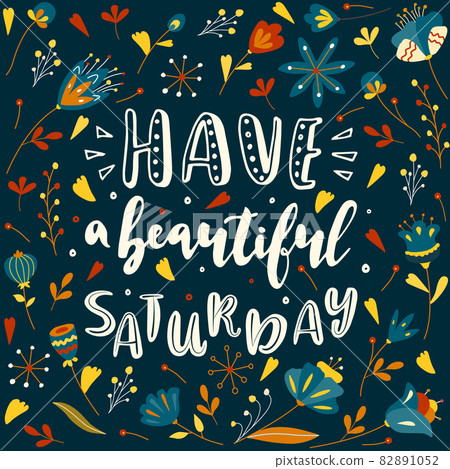 Have a beautiful Saturday. Vector lettering quote. Hand-drawn text for card, poster, banner, t-shirt, or packaging design. 82891052