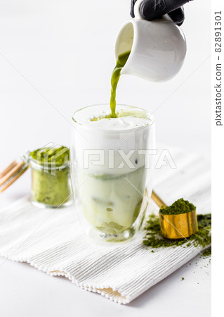 Green Matcha Tea Glass Thermo Cup Stock Photo 1725544681