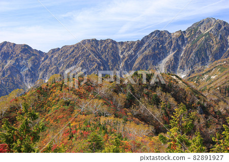 Autumn in the Northern Alps Goryu Tomi Trekking View of Mt. Yarigatake and Mt. Goryu from Mt. Kotomi 82891927