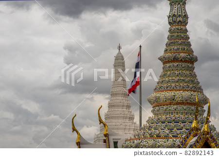 Beautiful Thai architecture of buildings in The Temple of the Emerald Buddha, the most sacred Buddhist temple in Thailand, it is also a potent religion symbolic of Thailand. 82892143