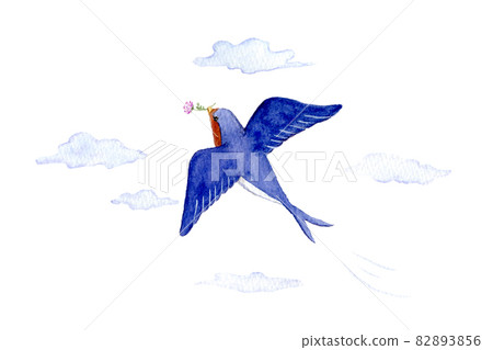 Swallow watercolor illustration with flying flowers 82893856