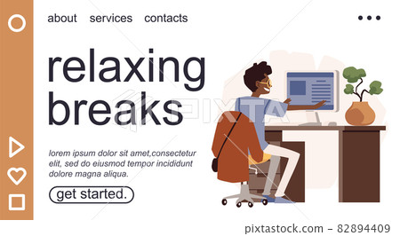 Relaxing break during work time concept of web banner, flat vector illustration. 82894409