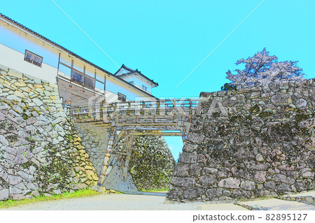 Hikone Castle National Important Cultural Property Balance Tower Sakura Corridor Bridge Hikone Castle National Important Cultural Property Balance Tower Sakura Corridor Bridge 82895127