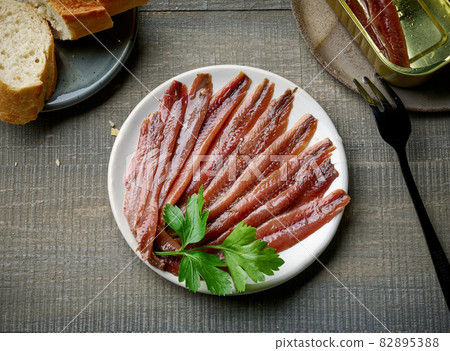 plate of canned anchovies plate of canned anchovies 82895388