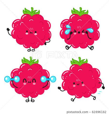 Happy Raspberry Drawing Funny cute happy raspberries characters bundle set - Stock Illustration ...