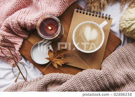 Autumn still life with  pumpkins and coffee 82896238