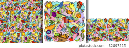 Garden print and seamless border and pattern Garden print and seamless border and pattern 82897215