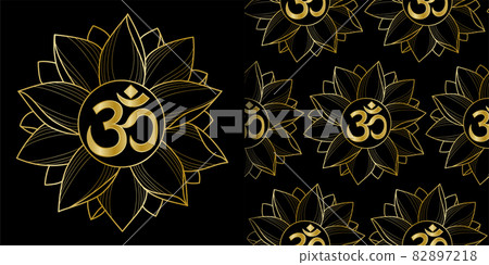 Gold Om and Lotus print and seamless pattern set 82897218