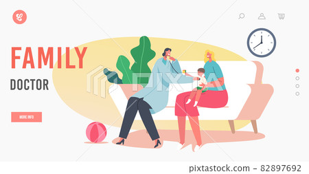 Family Doctor Landing Page Template. Pediatrician Checkup Baby, Neonatologist Female Character with Stethoscope Family Doctor Landing Page Template. Pediatrician Checkup Baby, Neonatologist Female Character with Stethoscope 82897692
