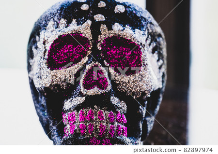 mexican pink or purple skull Day of the Dead calavera sugar skull background mexican pink or purple skull Day of the Dead calavera sugar skull background 82897974