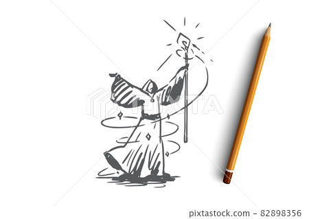 Magician, wizard, witchcraft, sorcery, costume concept. Hand drawn isolated vector. Magician, wizard, witchcraft, sorcery, costume concept. Hand drawn isolated vector. 82898356