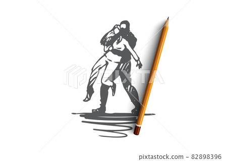 Robbery, woman, crime, burglar, danger concept. Hand drawn isolated vector. Robbery, woman, crime, burglar, danger concept. Hand drawn isolated vector. 82898396