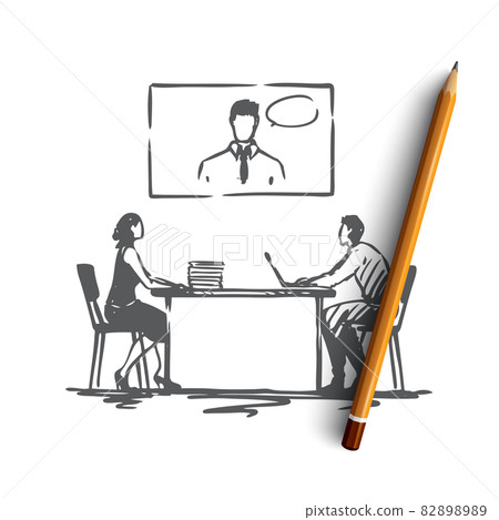 Online, meeting, office, conference, business concept. Hand drawn isolated vector. Online, meeting, office, conference, business concept. Hand drawn isolated vector. 82898989