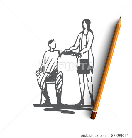 Man, arm, prosthesis, bionic, technology concept. Hand drawn isolated vector. 82899015