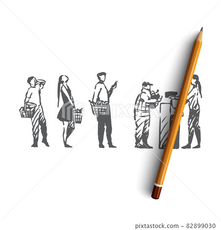 Shop, queue, people, customer, market concept. Hand drawn isolated vector. Shop, queue, people, customer, market concept. Hand drawn isolated vector. 82899030
