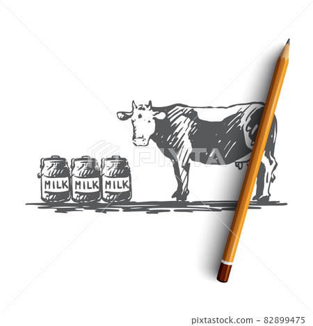 Cow, milk, cheese, farm, organic concept. Hand drawn isolated vector. Cow, milk, cheese, farm, organic concept. Hand drawn isolated vector. 82899475