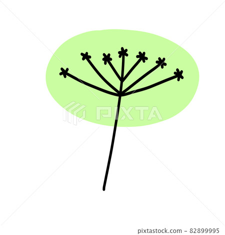 Dill in doodle style. Meadow green plant and spice. Simple natural grass. Cartoon illustration Dill in doodle style. Meadow green plant and spice. Simple natural grass. Cartoon illustration 82899995