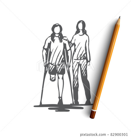 Child, disabled, crutch, leg, young concept. Hand drawn isolated vector. 82900301
