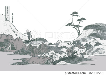 Katsushika Hokusai 圖像 Shimomeguro 銀白色背景與標題 82900543