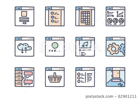 Web design color vector doodle simple icon set - Stock Illustration ...