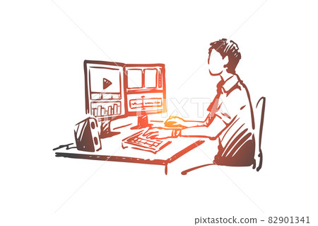 Blogger, video, vlog, media, online concept. Hand drawn isolated vector. 82901341