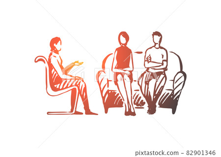 Couple, psychologist, problem, relationship, therapy concept. Hand drawn isolated vector. Couple, psychologist, problem, relationship, therapy concept. Hand drawn isolated vector. 82901346