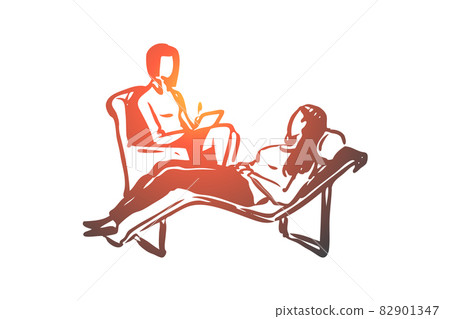Psychotherapy, woman, patient, problem, talking concept. Hand drawn isolated vector. Psychotherapy, woman, patient, problem, talking concept. Hand drawn isolated vector. 82901347