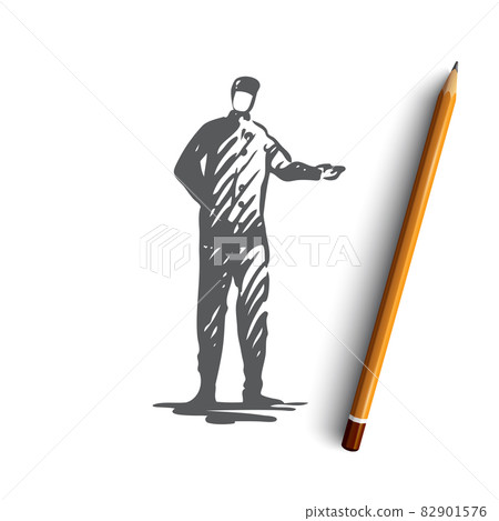 Hotel, service, doorman, uniform, janitor concept. Hand drawn isolated vector. Hotel, service, doorman, uniform, janitor concept. Hand drawn isolated vector. 82901576